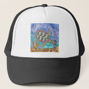Psychedelische zeeschildpad zeepaard kunst trucker pet
