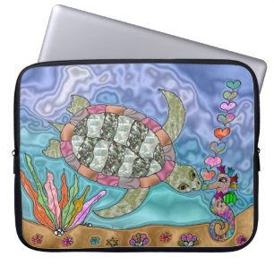 Psychedelische Zeeschildpad Zeepaardje Kunst Lapto Laptop Sleeve