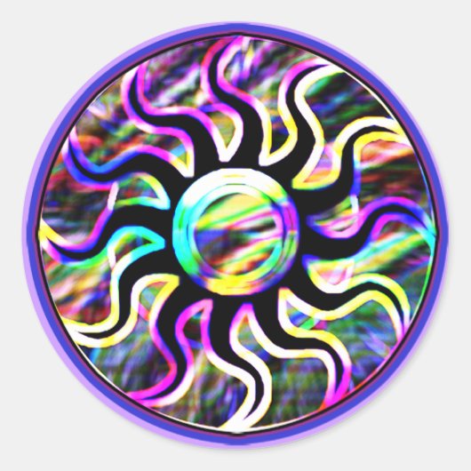 Psychedelische Zon- en Maan-Stickers Ronde Sticker (Voorkant)