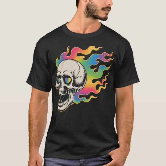 Psychedelischer Totenkopf im Feuerdesign T-shirt (Voorkant)