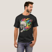 Psychedelischer Totenkopf im Feuerdesign T-shirt (Voorkant volledig)