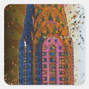 Psychedlic NYC: Chrysler Building Top Closeup #1 Vierkante Sticker