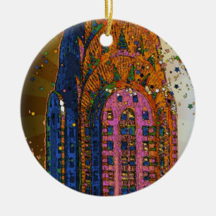 Psychedlische NYC: Chrysler Building Boven Close-u Keramisch Ornament