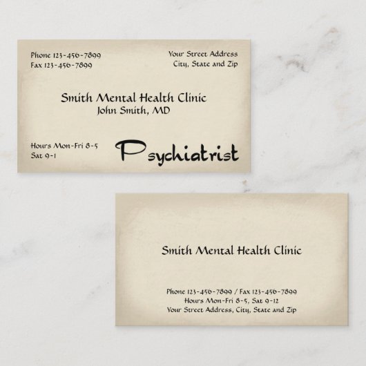 Psychiatrisch Visitekaartje voor geestelijke gezon (Voorkant / Achterkant)