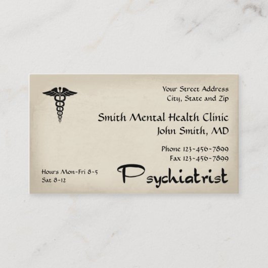 Psychiatrisch Visitekaartje voor geestelijke gezon (Voorkant)
