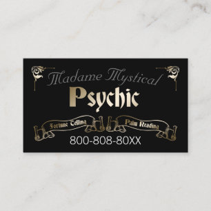 Psychic Medium Fortune Teller in Gold en Black Visitekaartje