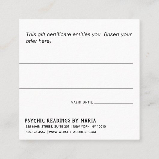 Psychique Moyenne Lecture Certificat Cadeau (Dos)