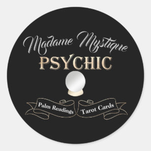 Psychische Kristallen Bol Goud en Zwart Ronde Sticker