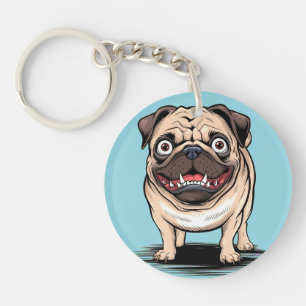 Psycho Crazy Pug Bulldog Circle Sleutelhanger Desi