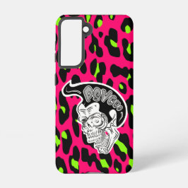 Psycho Skull Hot Pink Leopard Print Samsung Galaxy Hoesje