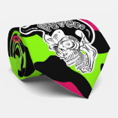 Psycho Skull Lime Green Leopard Stropdas (Opgerold)