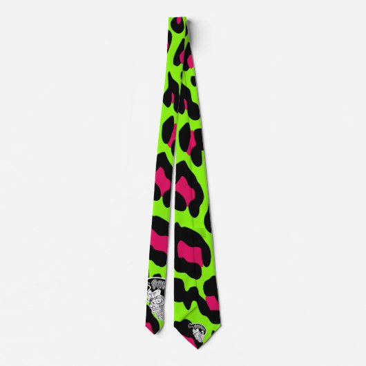 Psycho Skull Lime Green Leopard Stropdas (Achterkant)