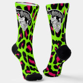 Psycho Skull Limoen Leopard Print Sokken (Gebogen)