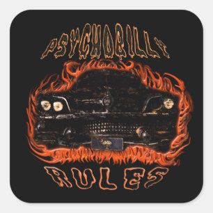 Psychobilly Rules Vlammen SC Vierkante Sticker