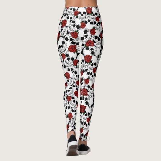 Psychobilly schedels en rode rozen leggings (Achterkant)