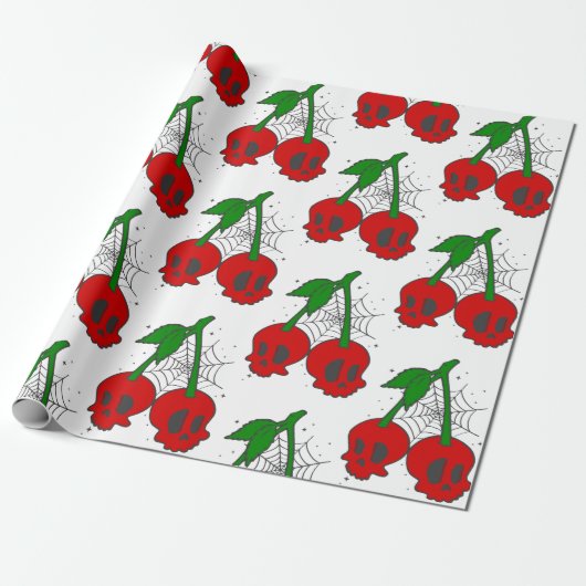 Psychobilly Spiderweb Rockabilly Cherry Skull Web Cadeaupapier (Uitgerold)