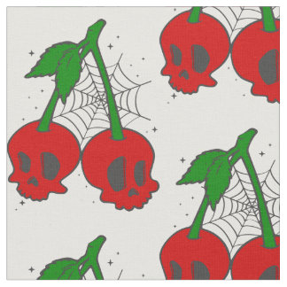 Psychobilly Spiderweb Rockabilly Cherry Skull Web Stof