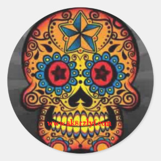 Psychodelische schedel, www.sk8rzlyf.com ronde sticker