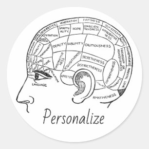 Psychologie  phrenology psychiatry brain st ronde sticker