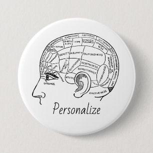 Psychologie vintage frenologie psychiatrie brein ronde button 7,6 cm