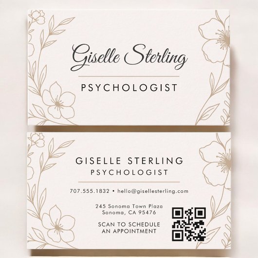 Psychologist Botanical QR Code Blush Elegant Visitekaartje