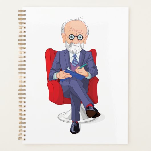 Psychologue en costume avec Bloc-notes assis (Devant)