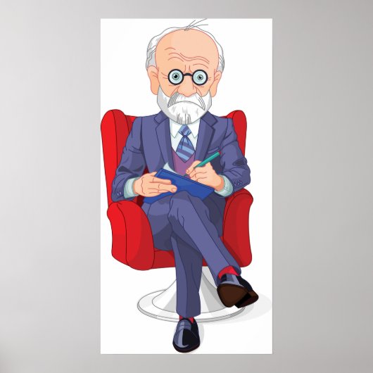 Psycholoog in pak met Notitieblok zitten Poster (Voorkant)