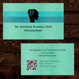 Psycholoog Psychiater Teal Nep Metaal QR Code Visitekaartje