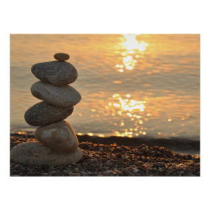 psycholoog Therapist Zen Stones, Sunset, Beach Perfect Poster