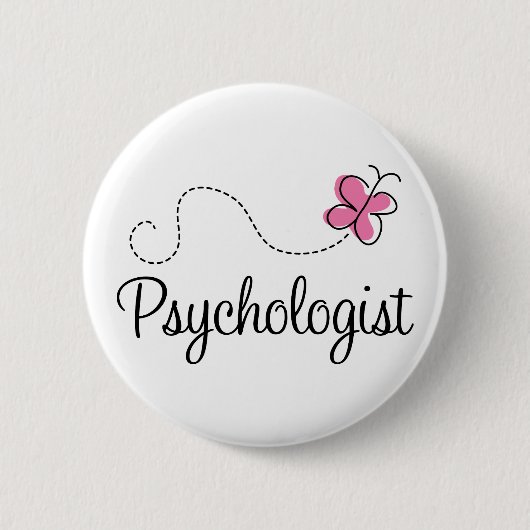 Psycholoog voor roze vlinder ronde button 5,7 cm (Voorkant)