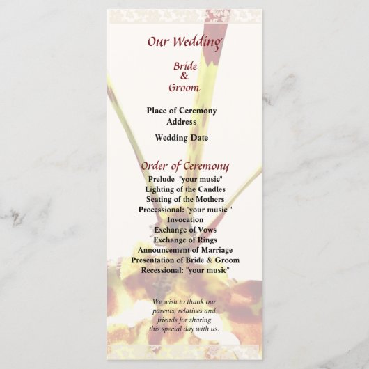 Psychopsis Mendenhall Hildos Wedding Program Programma (Voorkant)
