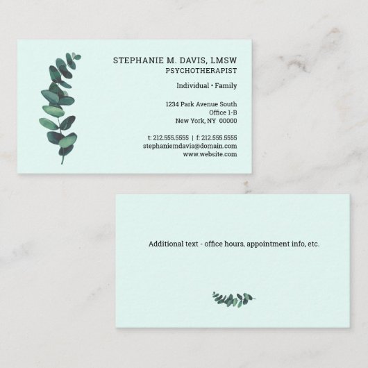 Psychotherapeut Eucalyptus Groen Visitekaartje (Voorkant / Achterkant)