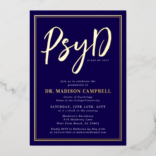 PsyD Doctor of Psychology Afstudeerfeest Folie Uitnodiging (Voorkant)