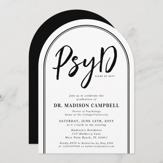 PsyD Doctor of Psychology Afstudeerfeest Kaart (Voorkant / Achterkant)