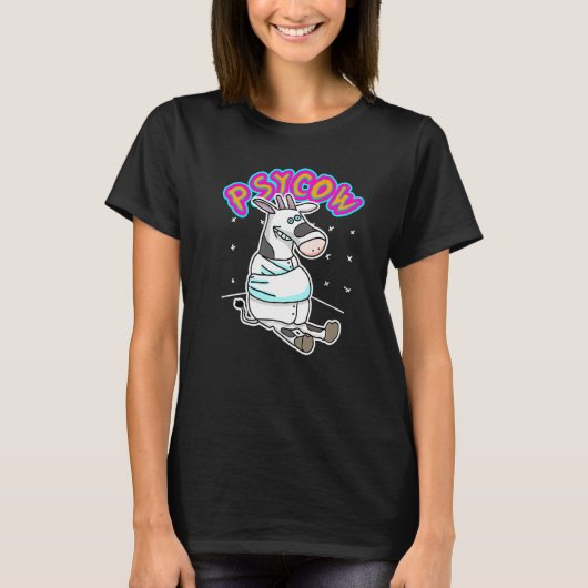 Psykoe Funny Cute Koe Psycho Moo Mood Creepy T-shirt (Voorkant)