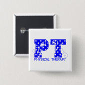 PT Blauw Wit Polka stippen Vierkante Button 5,1 Cm (Voorkant /achterkant)