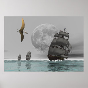 Pteranodon de schepen en de Maan Poster