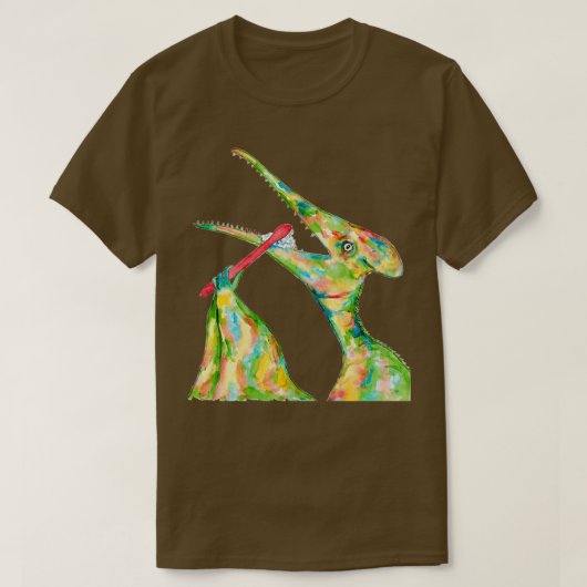 Pterodactyl borstelen tanden dinosaurus schilderen t-shirt (Design voorkant)