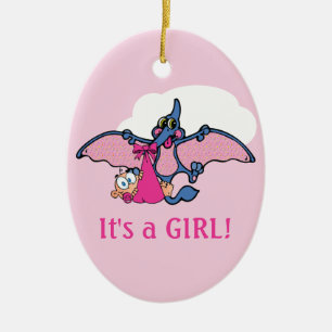 Pterodactyl Dinosaur Het is een meisje Baby shower Keramisch Ornament
