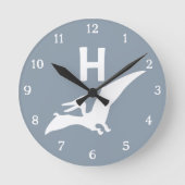 Pterodactyl Dinosaur Monogram Nursery Wall Clock Ronde Klok (Voorkant)