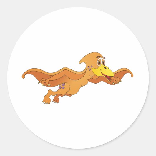 Pterodactyl Oranje Cartoon Ronde Sticker (Voorkant)