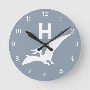 Pterodactylus Dinosaur Monogram Muurklok voor de K Ronde Klok