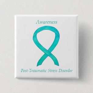 PTSD Awareness Ribbon Blauwgroen Custom Art Pins Vierkante Button 5,1 Cm