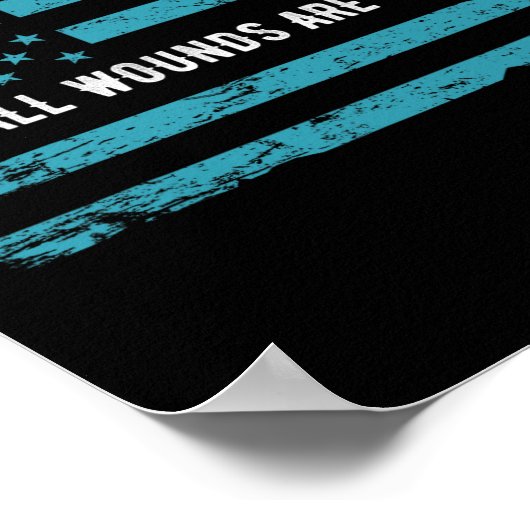 PTSD Awareness US Flag in Blauwgroen kleur T Warri Poster (Hoek)