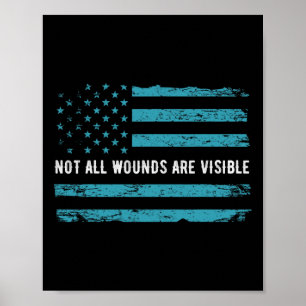 PTSD Awareness US Flag in Blauwgroen kleur T Warri Poster
