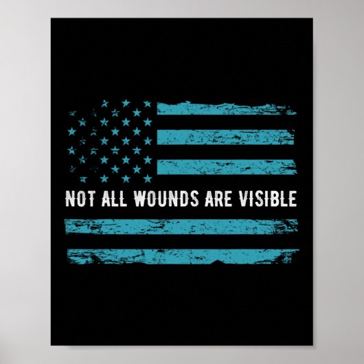 PTSD Awareness US Flag in Blauwgroen kleur T Warri Poster (Voorkant)