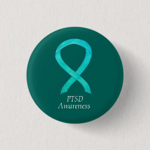 PTSD-bewustzijnslint Teal op maat gemaakte kunstsp Ronde Button 3,2 Cm