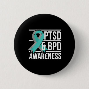 PTSS &AMP; BPD-bewustzijn, Blauwgroen en grijs lin Ronde Button 5,7 Cm