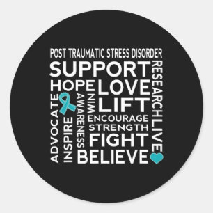 PTSS Post traumatische stressstoornis bewustzijn 2 Ronde Sticker