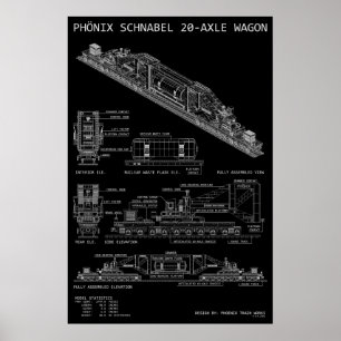 PTW Grote Maat Schnabel Trein Wagon "Blauwdruk" Poster
